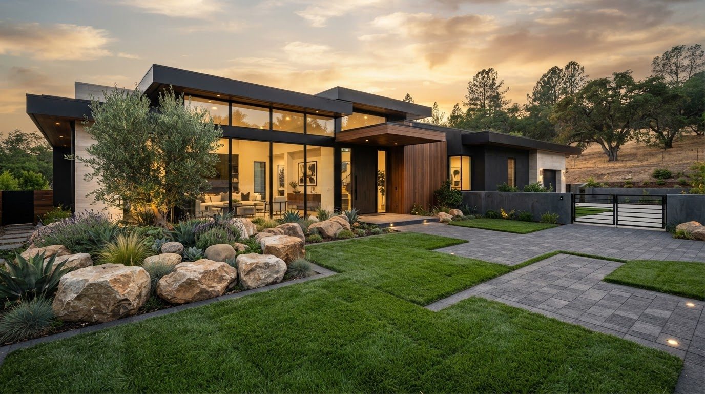 Futuristic Front Yard Concept 10 Front Yard futuristic concept visualisation modern home. Images and Photos created by www.house-and-garden-designs.com