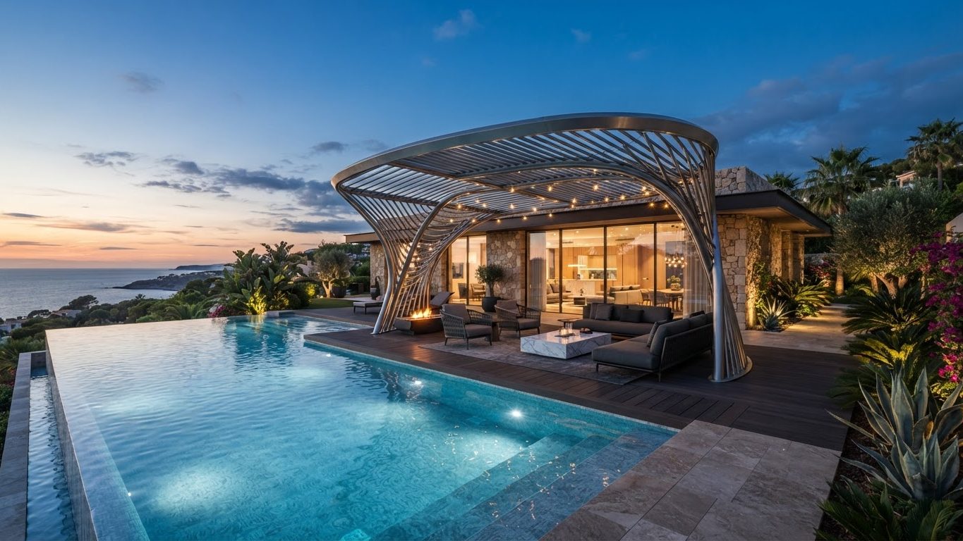 Pergola & Patio Concept 07 Pergolas & Patios futuristic concept visualisation modern. Images and Photos created by www.house-and-garden-designs.com