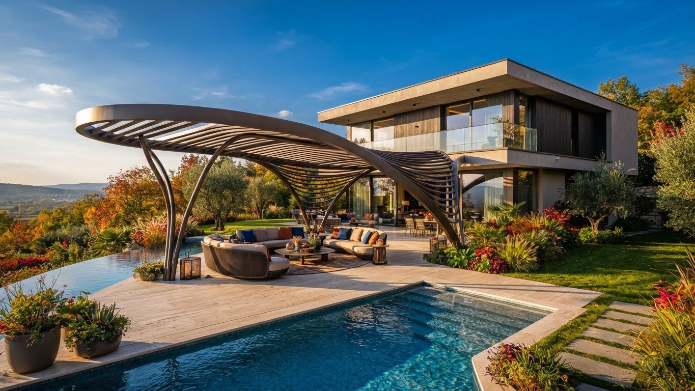 Pergola & Patio Concept 27 Pergolas & Patios futuristic concept visualisation modern. Images and Photos created by www.house-and-garden-designs.com