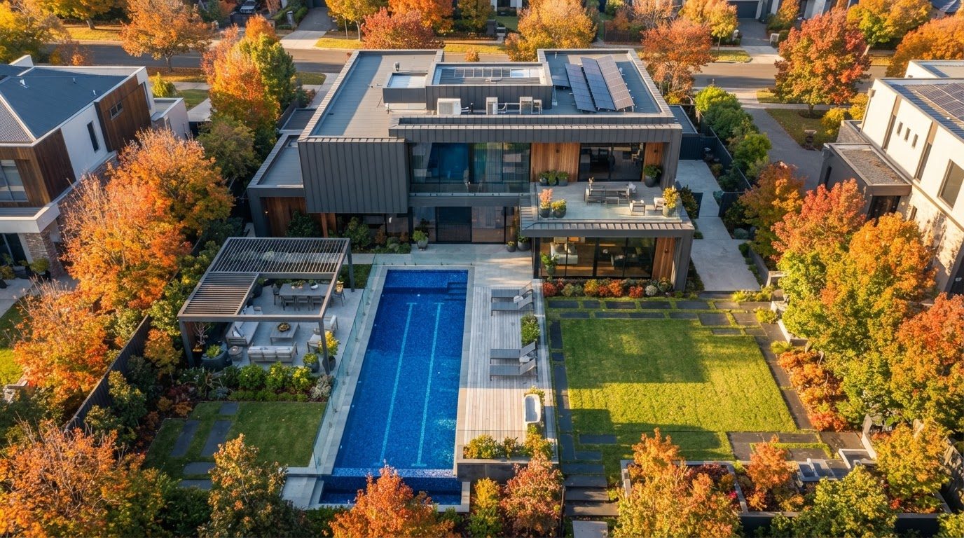 Aerial Plan Concept 23 Aerial Top View futuristic concept visualisation modern home. Images and Photos created by www.house-and-garden-designs.com