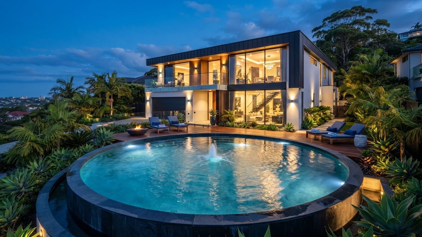 Modern Swimming Pool Concept 08 Swimming Pools futuristic concept visualisation modern home. Images and Photos created by www.house-and-garden-designs.com