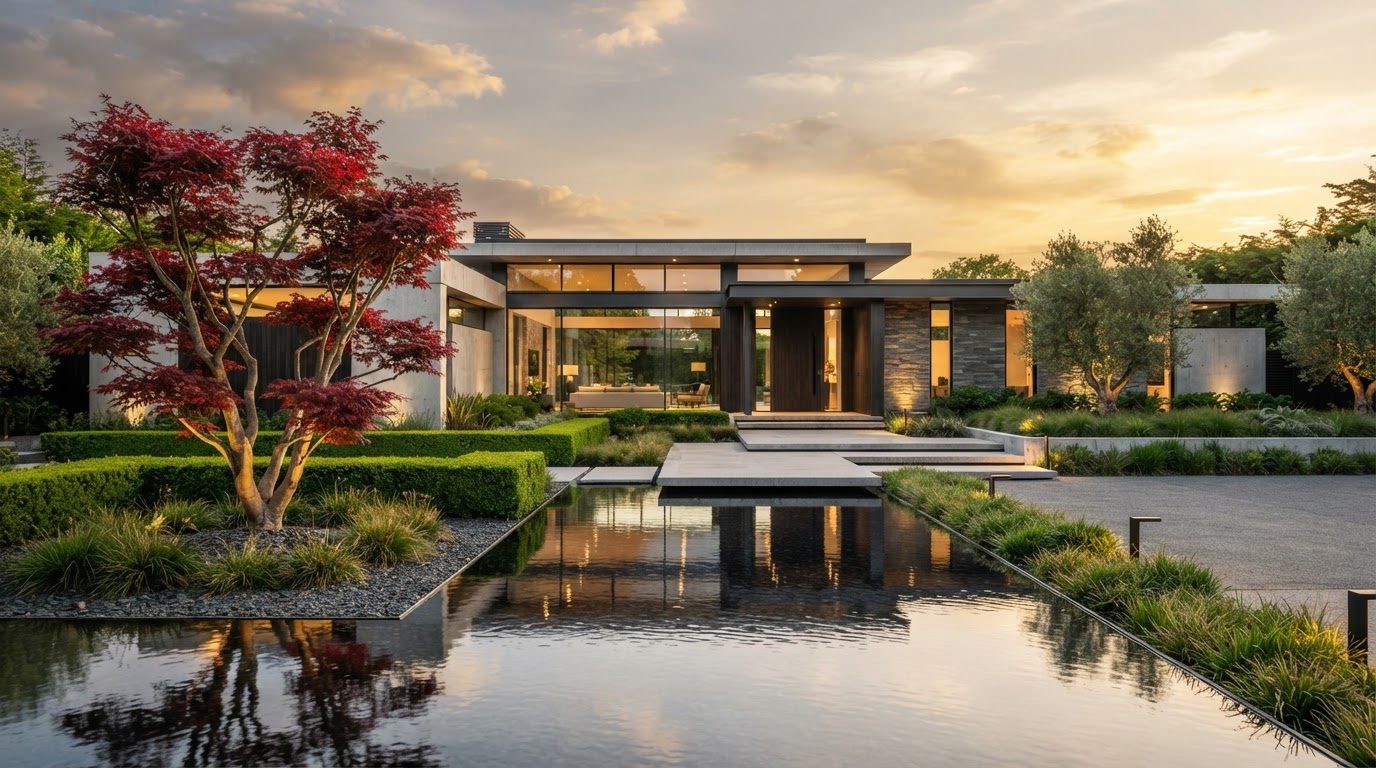 Futuristic Front Yard Concept 02 Front Yard futuristic concept visualisation modern home. Images and Photos created by www.house-and-garden-designs.com