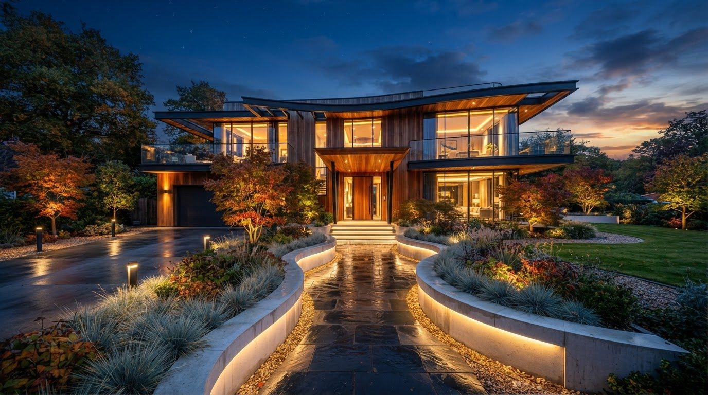 Futuristic Front Yard Concept 23 Front Yard futuristic concept visualisation modern home. Images and Photos created by www.house-and-garden-designs.com