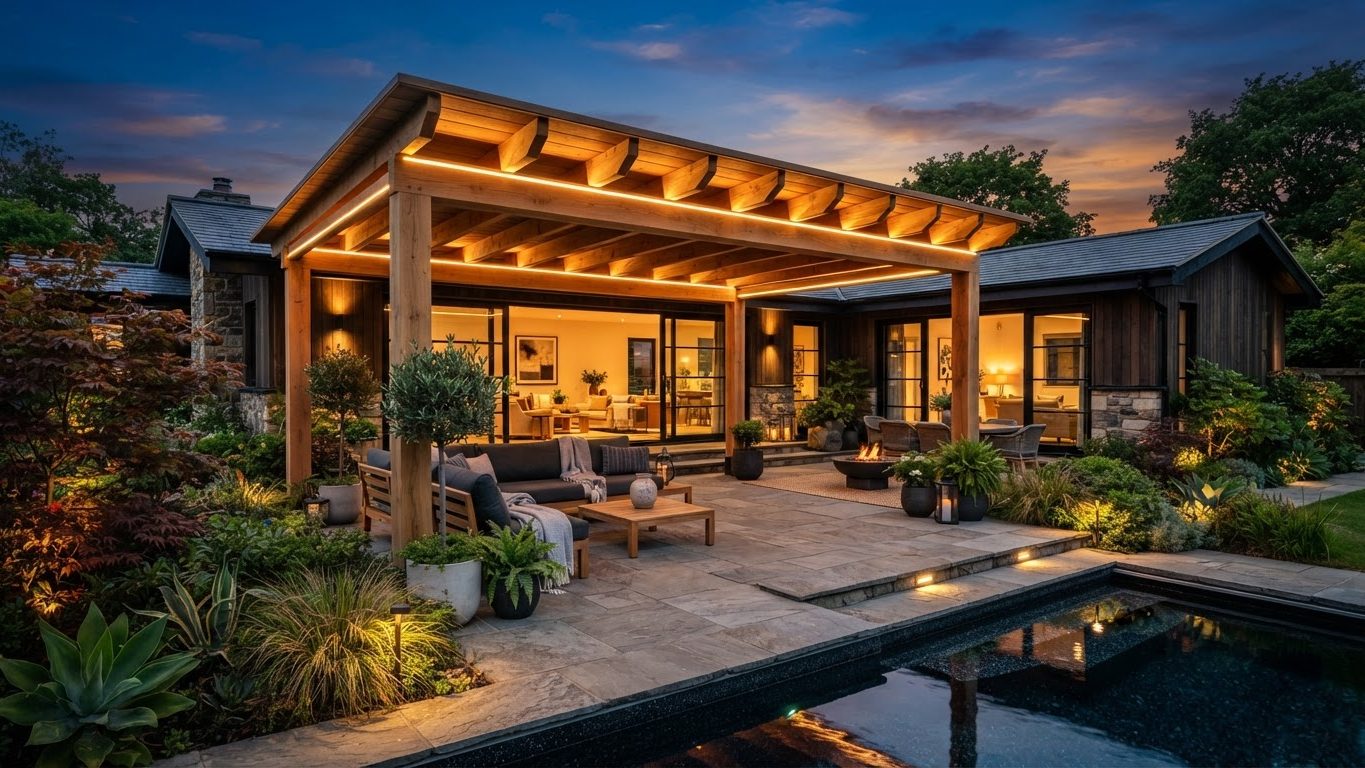 Pergola & Patio Concept 01 Pergolas & Patios futuristic concept visualisation modern. Images and Photos created by www.house-and-garden-designs.com