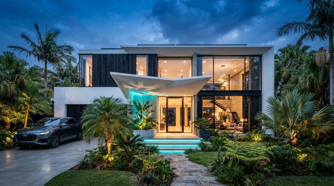 Futuristic Front Yard Concept 13 Front Yard futuristic concept visualisation modern home. Images and Photos created by www.house-and-garden-designs.com
