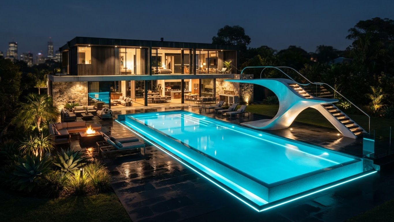 Modern Swimming Pool Concept 19 Swimming Pools futuristic concept visualisation modern home. Images and Photos created by www.house-and-garden-designs.com