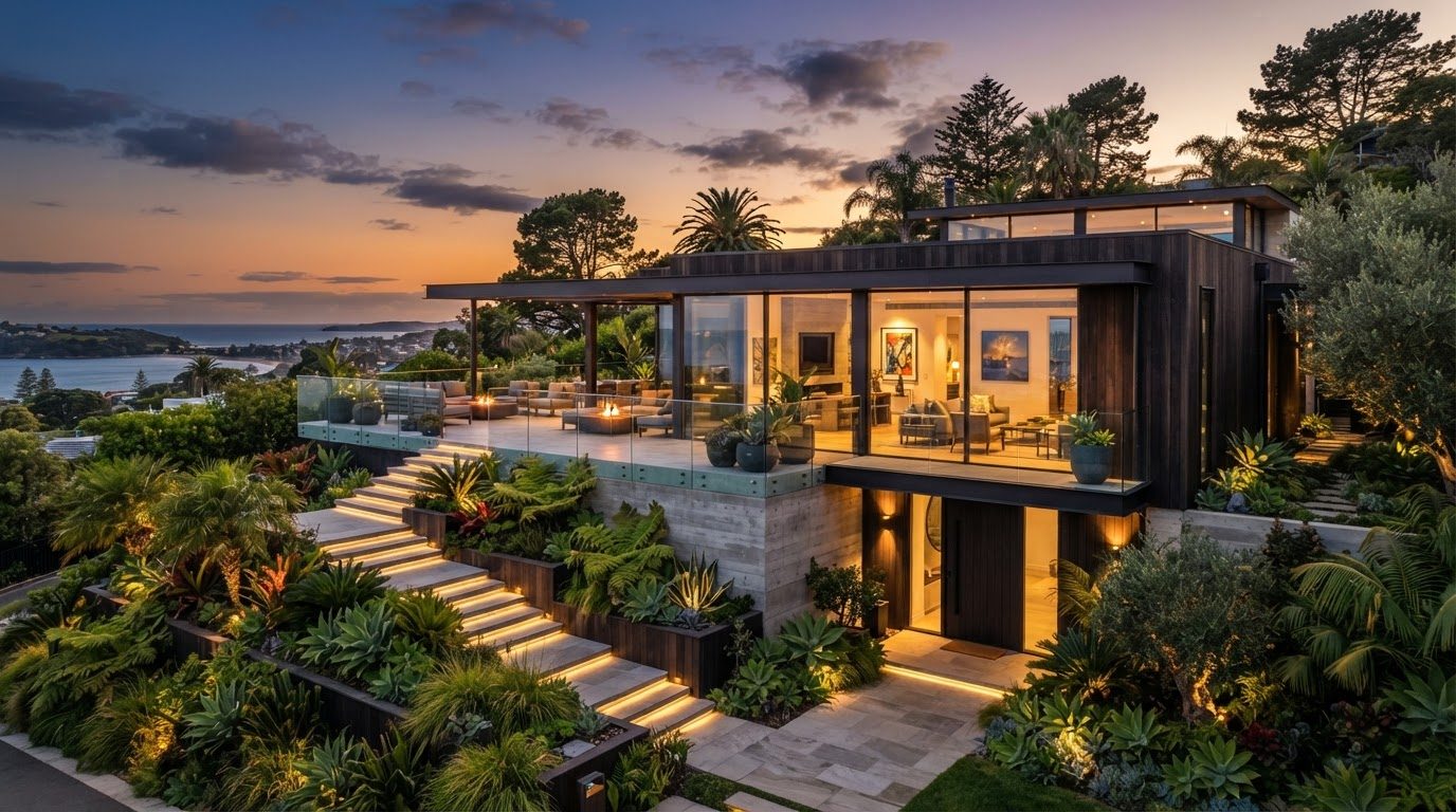 Futuristic Front Yard Concept 07 Front Yard futuristic concept visualisation modern home. Images and Photos created by www.house-and-garden-designs.com