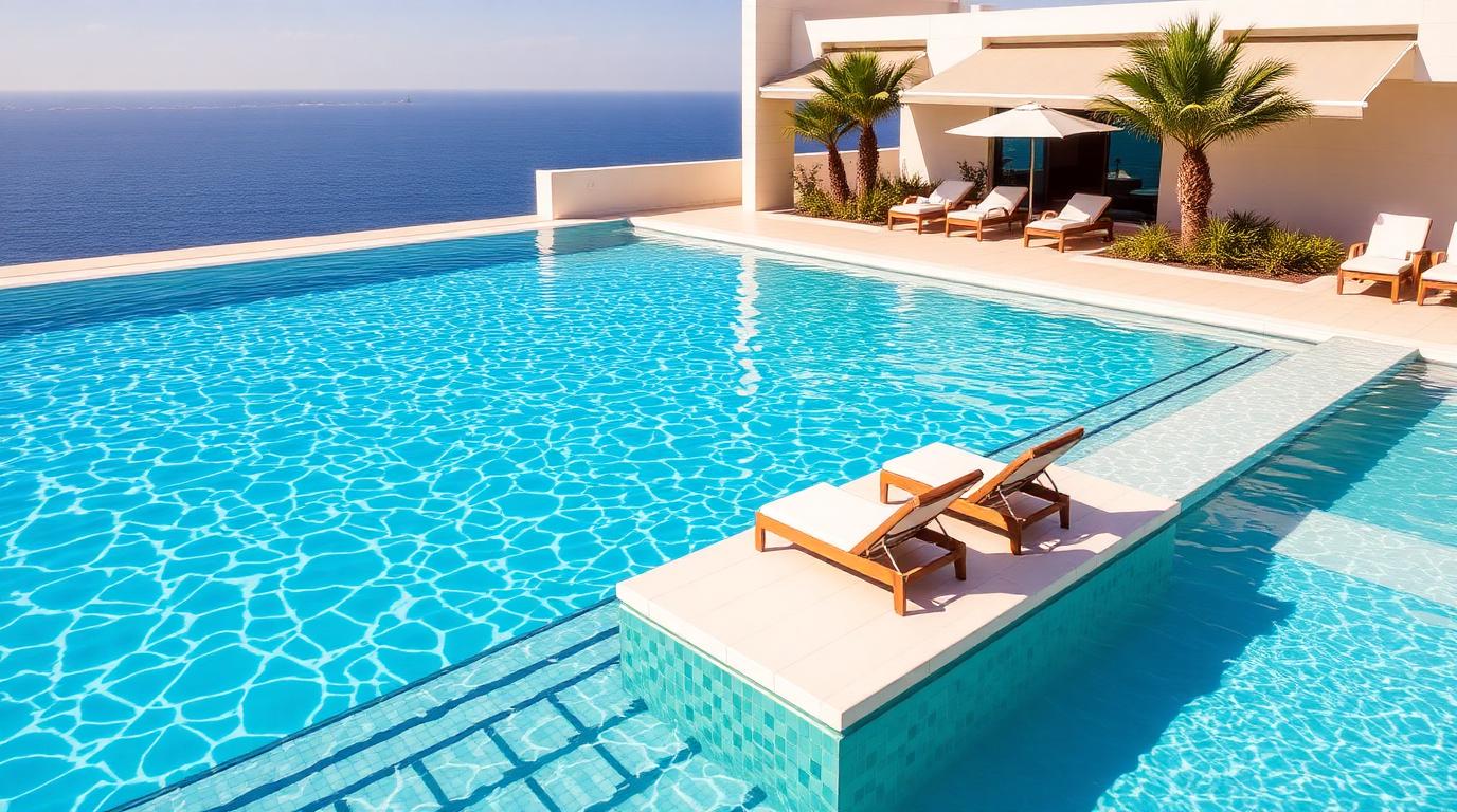 In-Water Ledge Loungers outdoor furniture Pool & sun lounging Loungers designed to stand in 200 to 300mm of water on. Images and Photos created by www.house-and-garden-designs.com