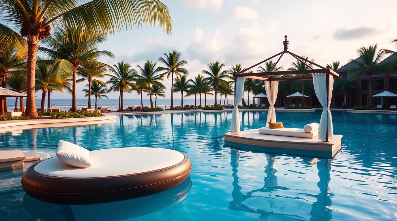 Floating Pool Furniture & Cabana outdoor furniture Exotic & statement pieces The showpiece. A shaded cabana platform paired with floating. Images and Photos created by www.house-and-garden-designs.com