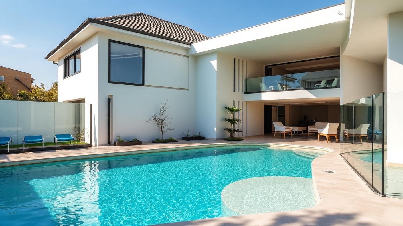 Freeform Pool for a Modern Home swimming pool design Classic shapes A soft freeform shape with a broad sun ledge. Images and Photos created by www.house-and-garden-designs.com