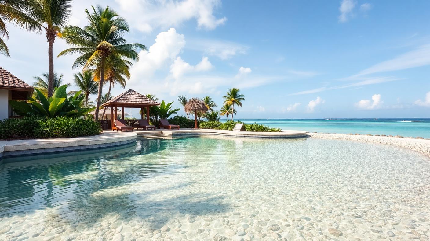 Beach Entry Zero Edge Pool swimming pool design Natural & lagoon A gradual sandy beach entry with a broad zero. Images and Photos created by www.house-and-garden-designs.com